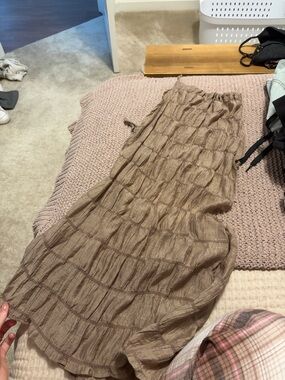 Tiered Maxi Skirt in Taupe Brown - Elastic Waist